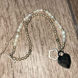 Things Remembered Pearl and silver plated heart dangle bracelet